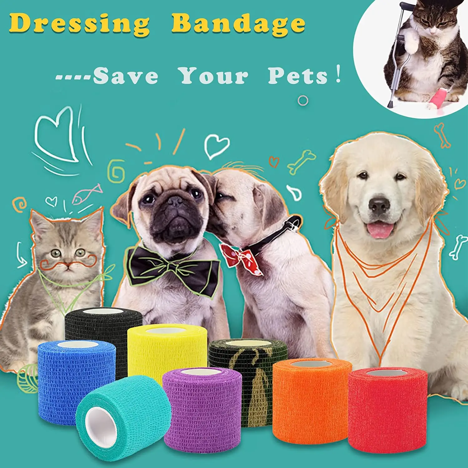 7 5 см медицинская помощь прочная упаковка самоклеящееся средство для животных 12