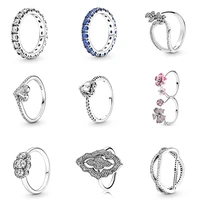 925 sterling silver ring charms blue cz diy heart pink flower artistic atmosphere finger ring for women wedding party jewelry