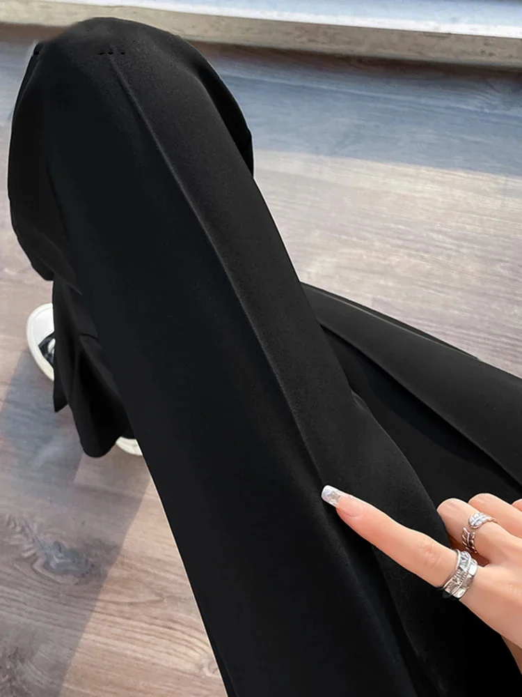 Простые Модные женские брюки одежда для работы Летние черные расклешенные с