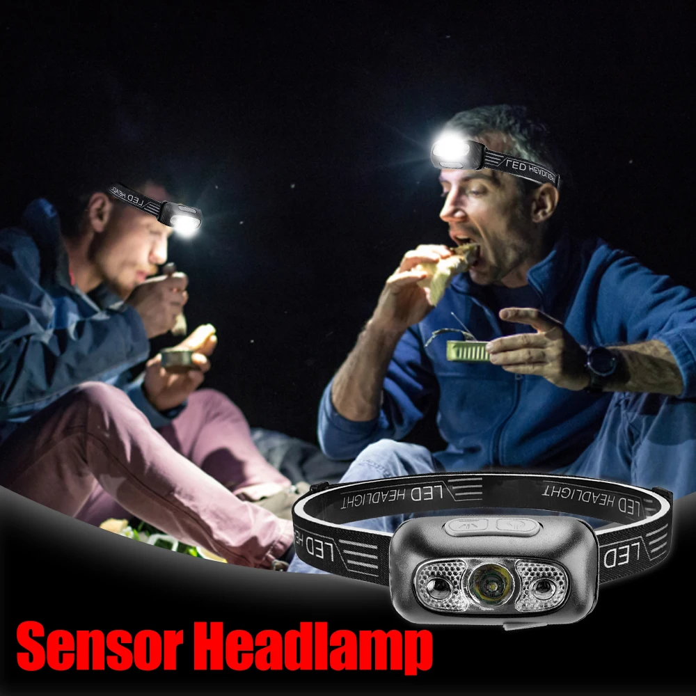 ZK20 Mini Rechargeable Powerful Sensor Headlamp Fishing Camping USB Head Flashlight COB LED Head Light Torch Headlights