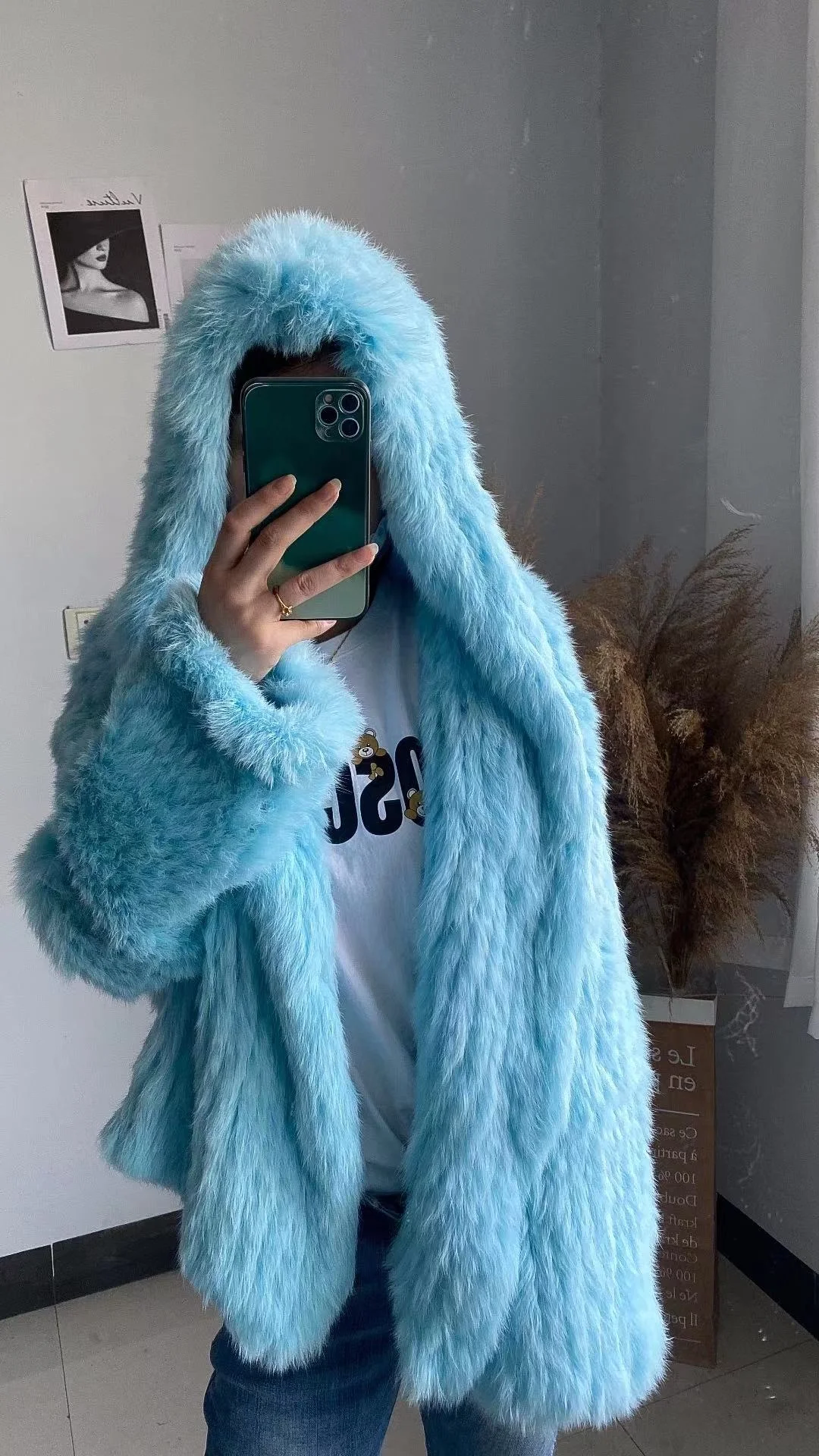 Женское короткое пальто из натурального кроличьего меха