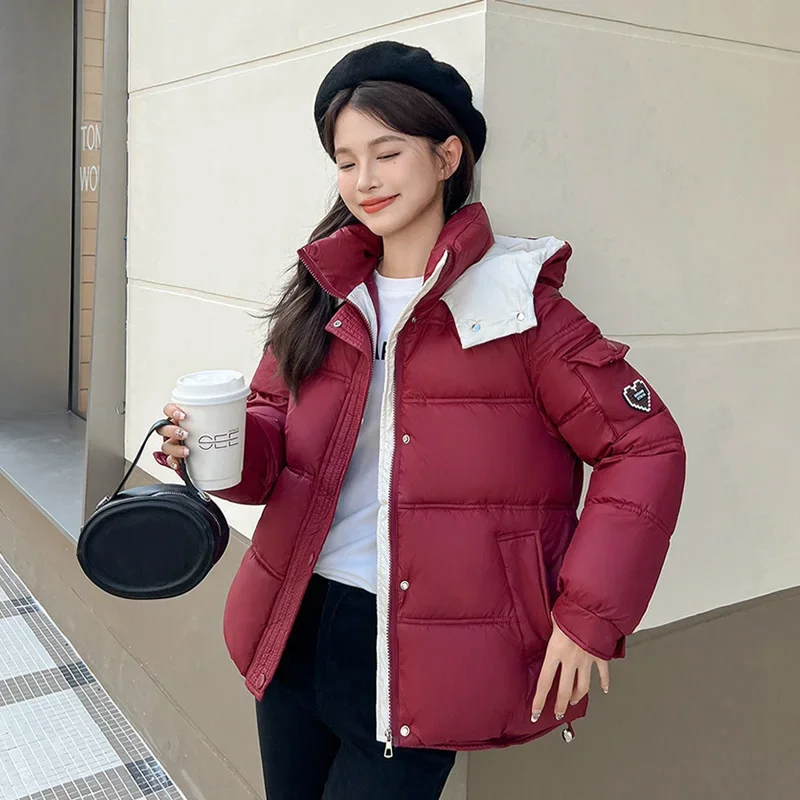 Зимняя короткая куртка для женщин парка студентов с капюшоном девочек стеганое