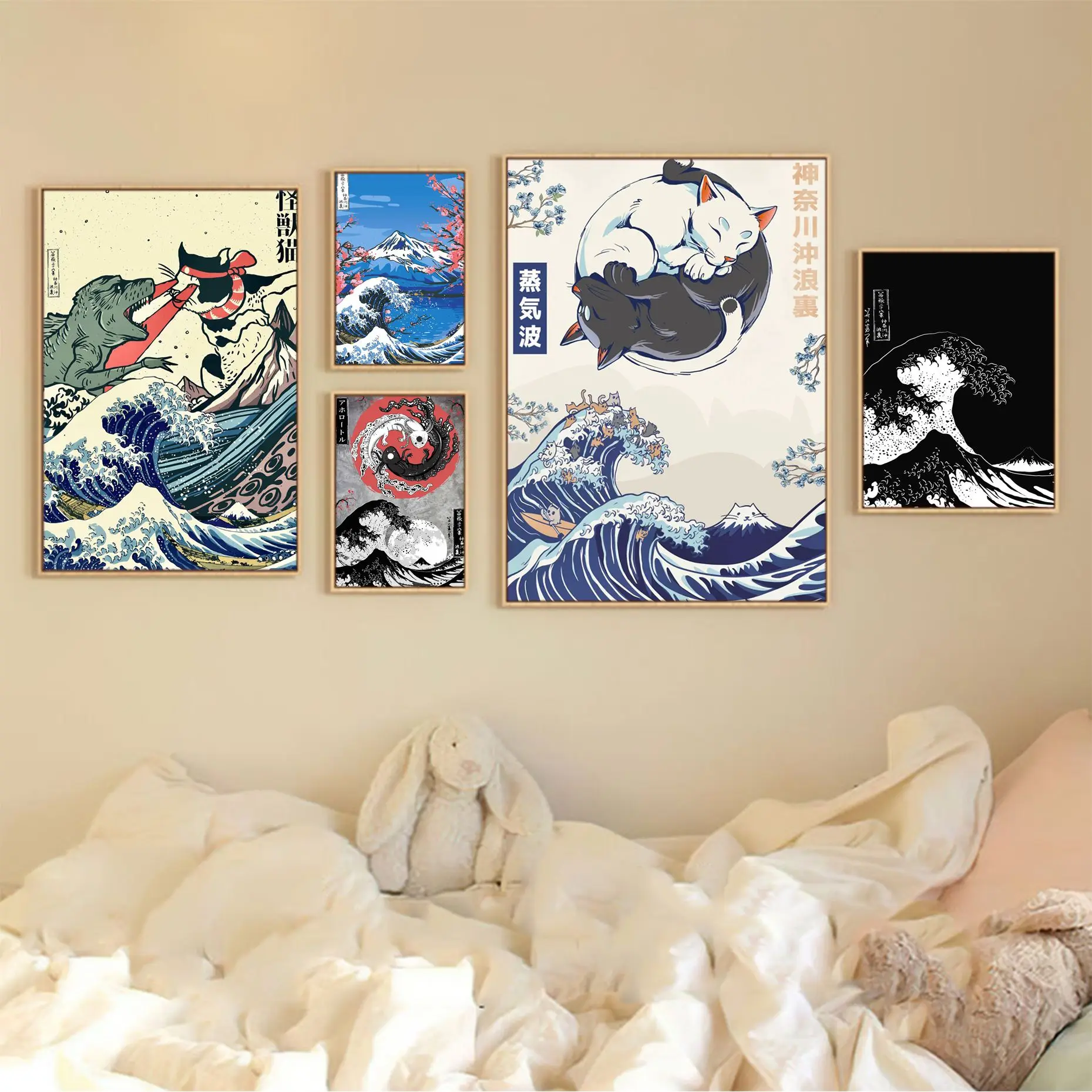 

Vintage Japan Art Great Wave Poster Anime Posters Sticky HD Quality Wall Art Retro Posters for Home Kawaii Room Decor