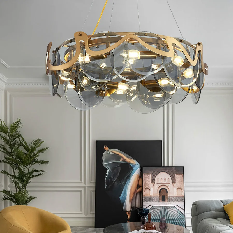

Post Modern Glass E14 Led Chandelier For Living Room Round Lustre Metal Led Pendant Lights Suspend Lamp Led Droplight Fixtures