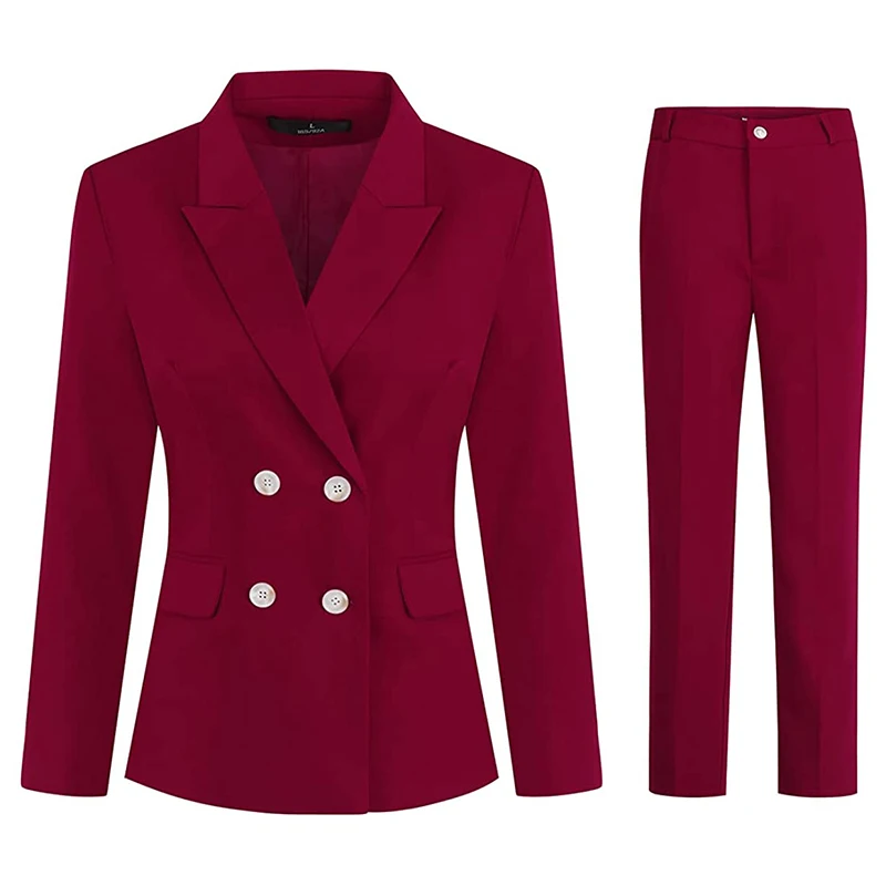 

Lenshin Women's Double Breasted 2 Piece Slim Fit Office Business Blazer Pant Suit Set For Work Pink Jacket With Trousers