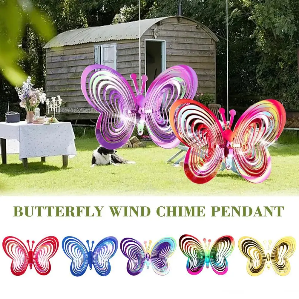 

3D Butterfly Bird Repeller Spinner Wind Chimes Hanging Decorations Reflective Scarer Hanging Ornament Outdoor Garden Decoration