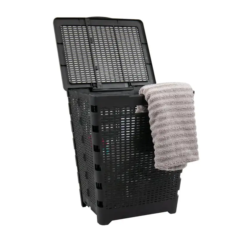 

Collection, Foldable Laundry Hamper, 61 Liter (10kg/22lbs) Capacity, Cut Out Handles, Attached Hinged Lid, Ventilated, Black Dri