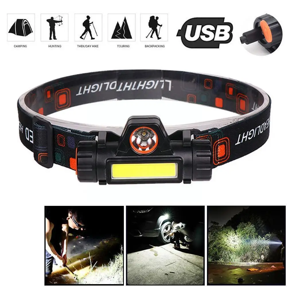 

Portable Mini Powerful LED Headlamp XPE+COB USB Rechargeable Waterproof Cycling Headlight Lights Battery Head Lamp Flashlig E0O9