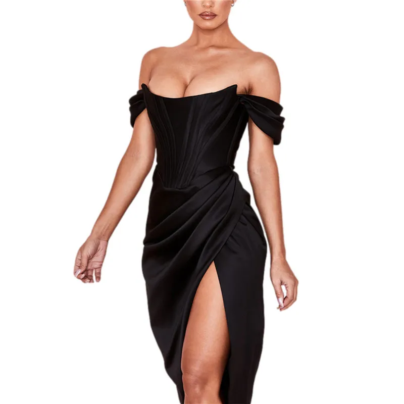 

Bodycon dress for women Square Neck Black Dress Women Elegant Cotton Fashion Side Split Dress Mini Ladies Basic