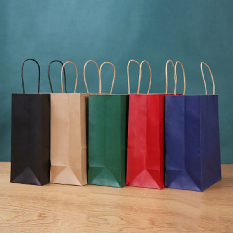 10pcs lot  color kraft  paper bag with handles 21x15x8cm Festival gift bag High Quality shopping bags