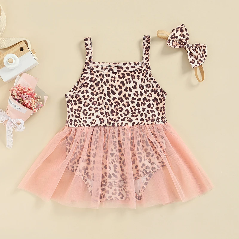 

Комбинезон принцессы для новорожденных девочек, милый сетчатый комбинезон с леопардовым принтом в стиле пэчворк, плиссированный комбинезон + повязка на голову, милый комбинезон, одежда