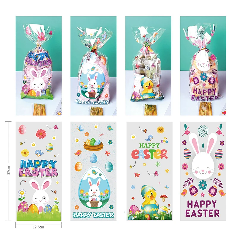 50Pcs Easter Bags for Gift Easter Candy Cookie Bags Cute Bunny Eggs Easter Packaging Plastic Pouch Happy Easter Decorations