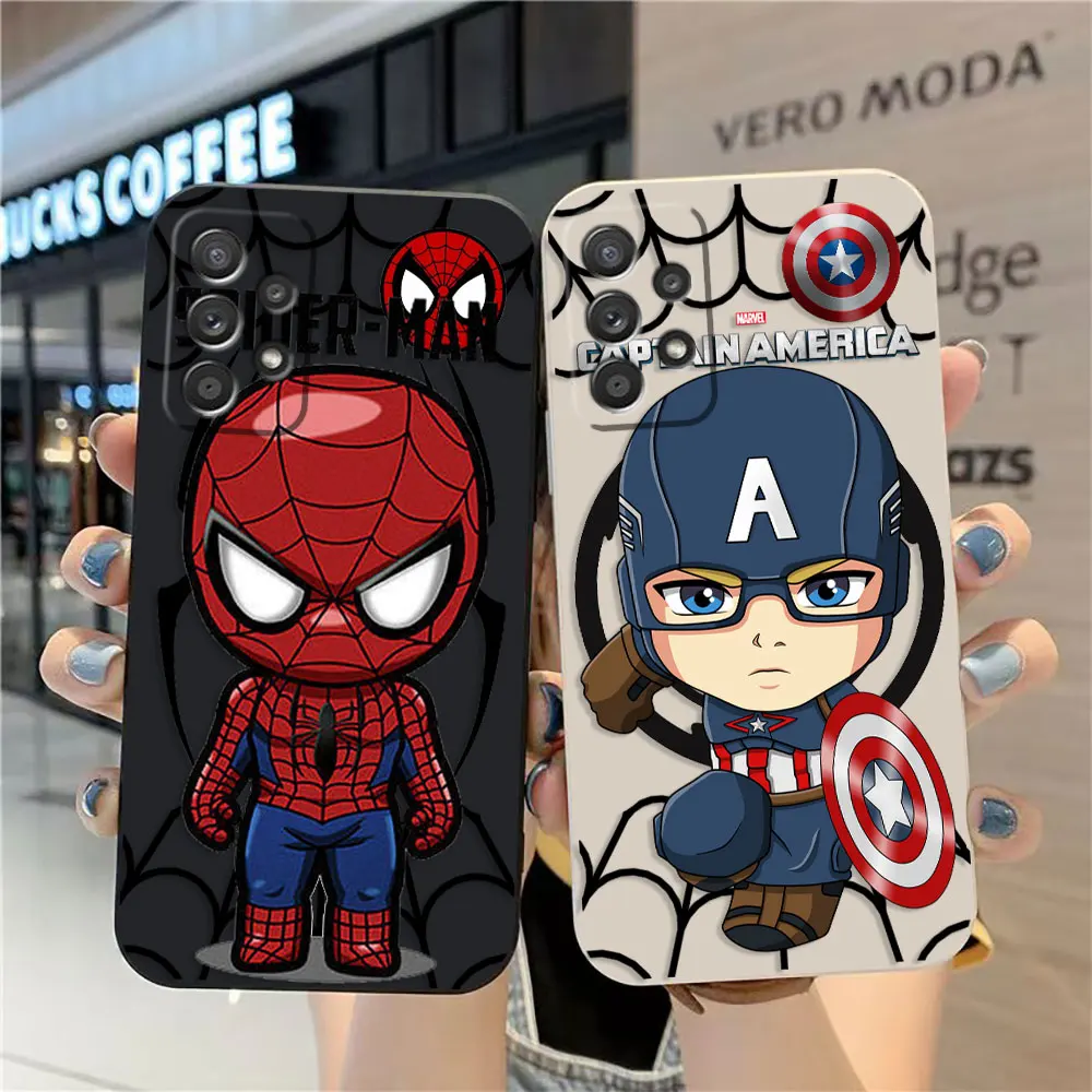 

Case For Samsung A91 A73 A71 A51 A42 A33 A22 A515F AO3S 4G 5G Simple Liquid silicone Case Avengers Spider-Man Captain America