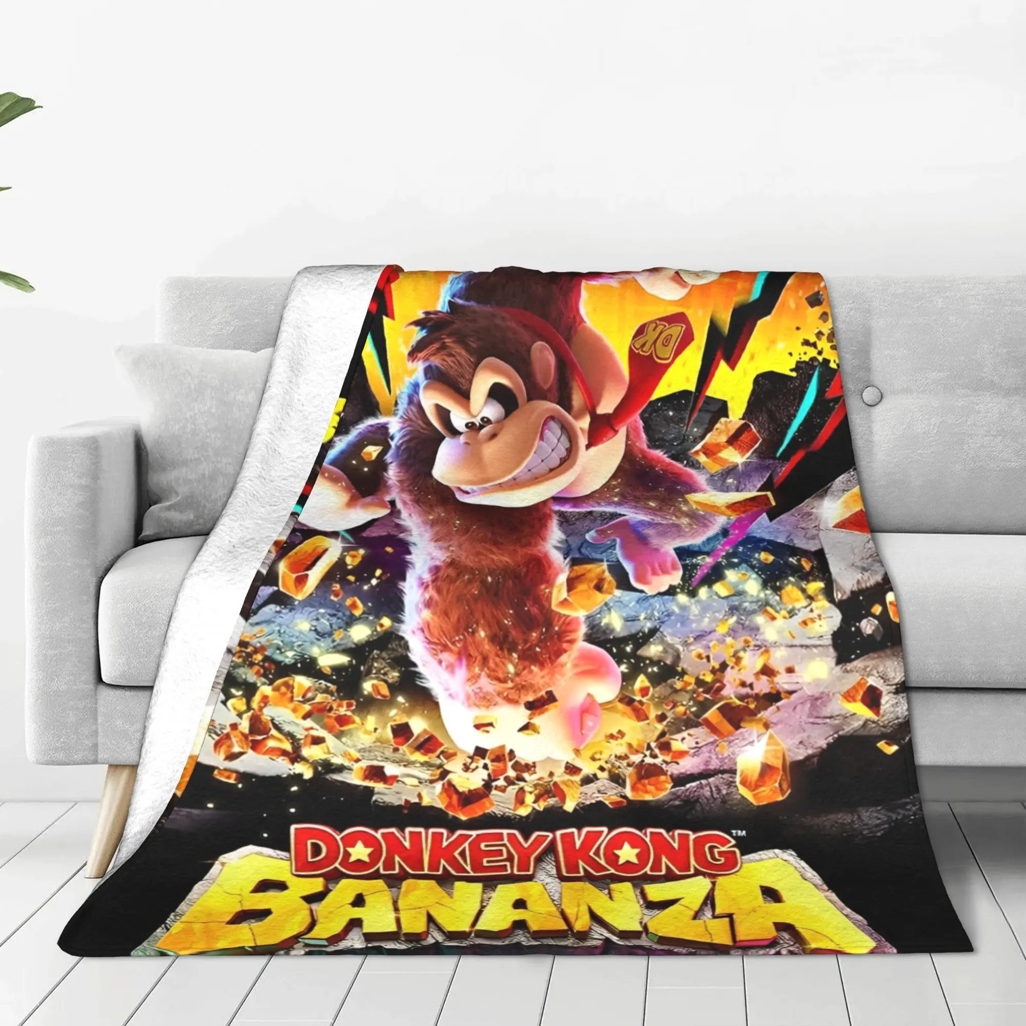 Фото Игровое одеяло Donkey Kong Bananza, мягкое теплое плюшевое одеяло с узором для мальчиков и девочек, уличное фланелевое покрывало, покрывало на кровать №2