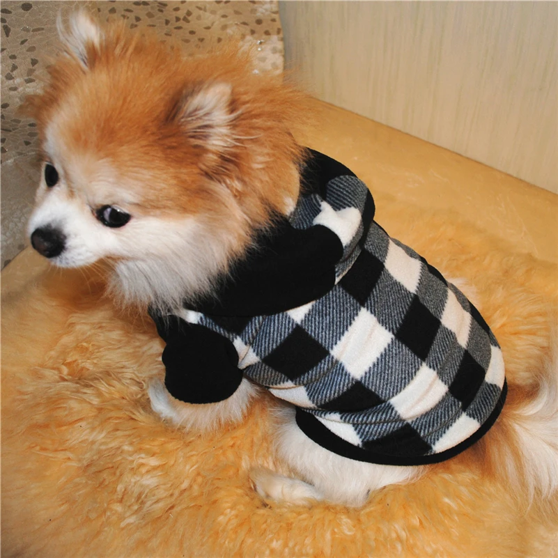 Plaid Print Pet Dog Clothes Winter Hoodies Apparel Warm Pet Accessories Fashion Sweatshirts For Dog Costume Hooded Shirt Autumn