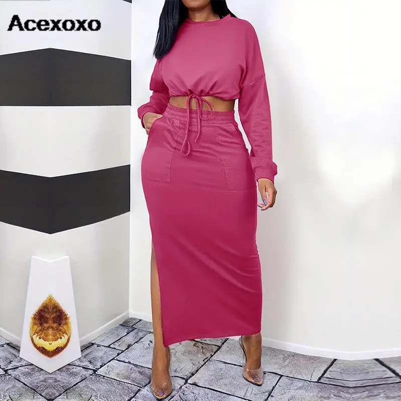 

Europe and the United States 2023 new show umbilical split long sleeve dress dress dress two-piece set