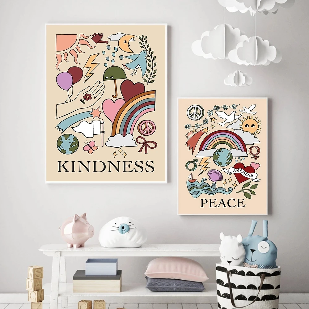Плакаты с принтом мира и доброты домашний декор радужная картина на холсте