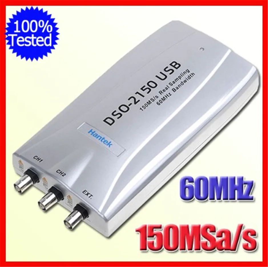 

Цифровой осциллограф DSO2150, USB, 2150 Мвыб/с, полоса пропускания 60 МГц, интерфейс Hantek DSO 2,0 USB