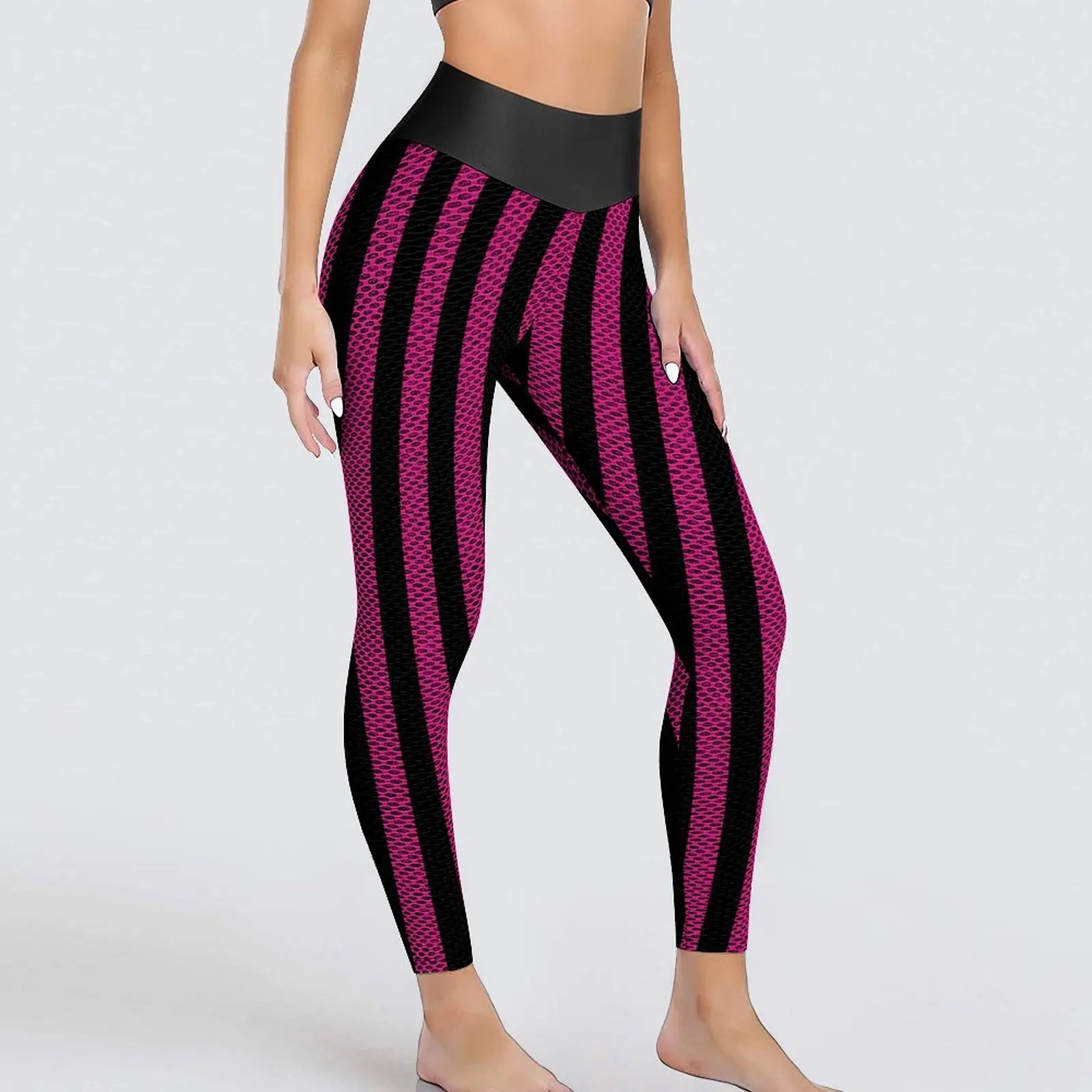 Vertical Striped Leggings Black And Purple Fitness Gym Yoga Pants Women Push Up Cute Leggins Sexy Seamless Graphic Sports Tights
