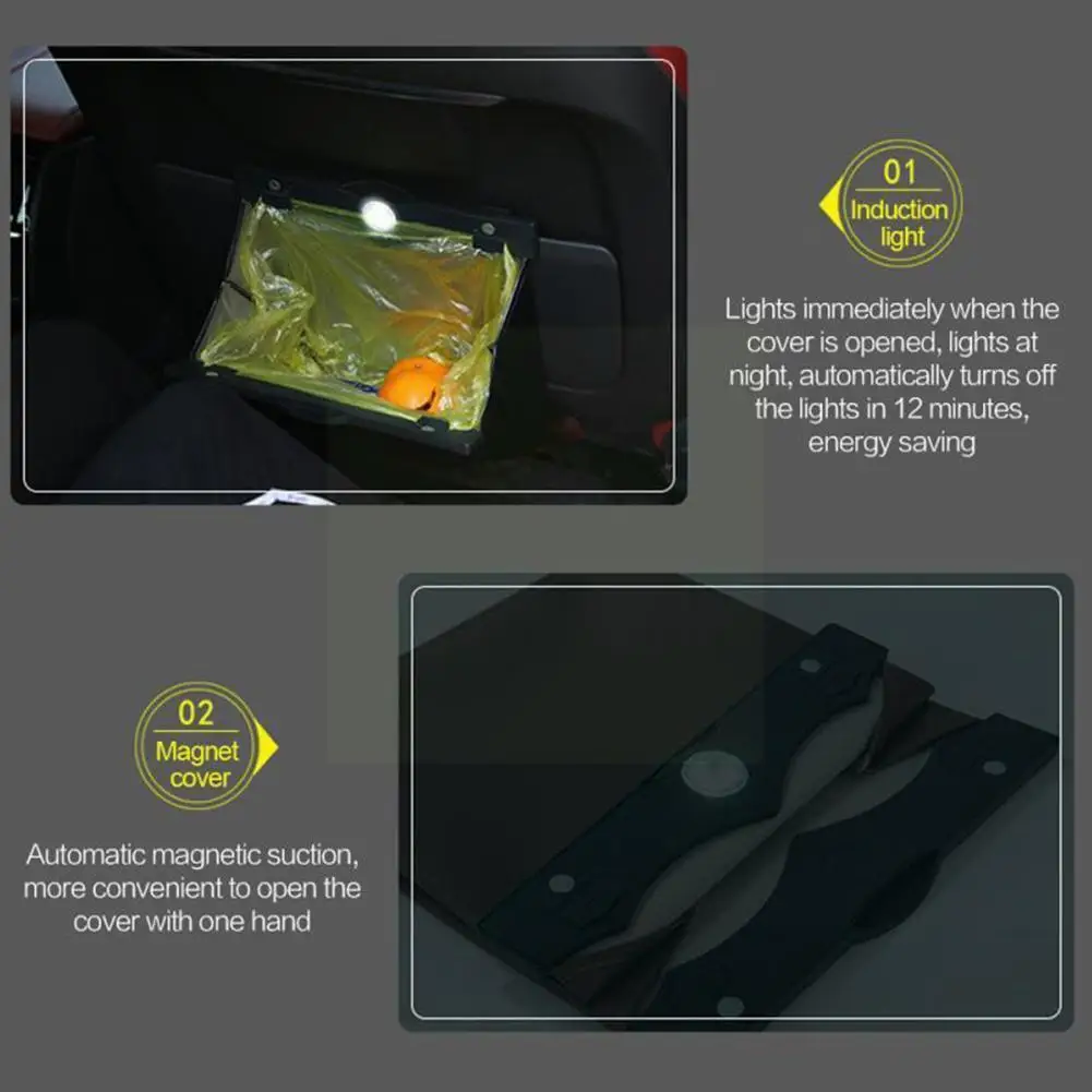 

Car Trash Can With Induction Led Light Seat Back Waterproof Accessories Interior Organizer Storage Car-styling I1U2