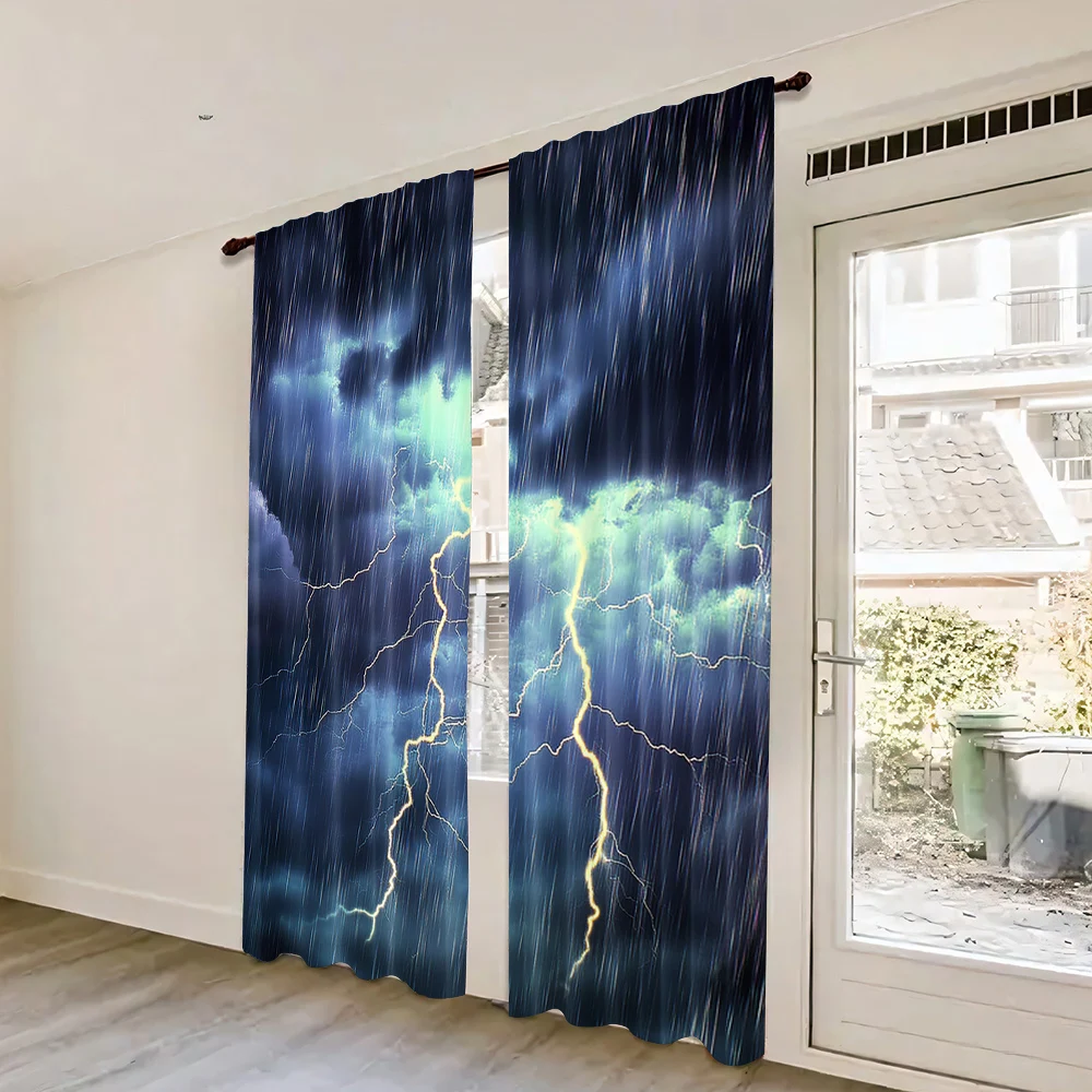 2 шт. занавеска Темные облака в небе с тяжелым дождем и громом молнией подходит