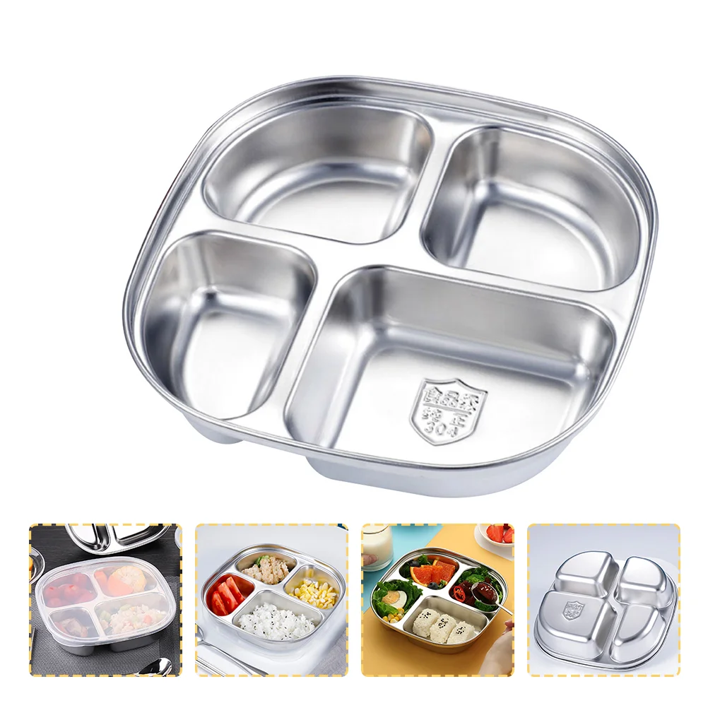 

Compartment Plate Kitchen Tableware Stainless Steel Food Tray Household Divided Dish Serving Supply Candy Dishes Lids
