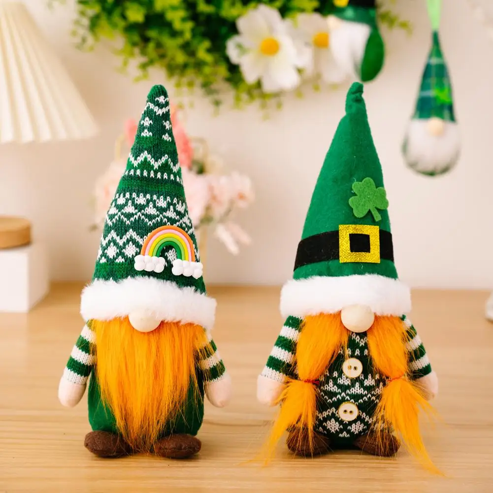 

Doll Gnome Ornament Plush Lovely Shape Good Luck Saint Patricks Day Knitted Pointed Hat Striped Hand Dwarf Ornament Home Decor
