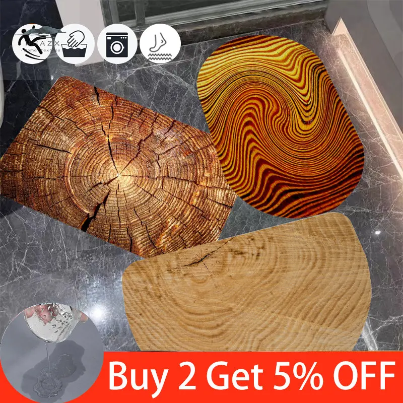 

Wood Grain Bath Mat Quick Drying Diatom Cushion Super Absorption Entrance Doormat Toilet Floor Non-Slip Rug Home Decoration