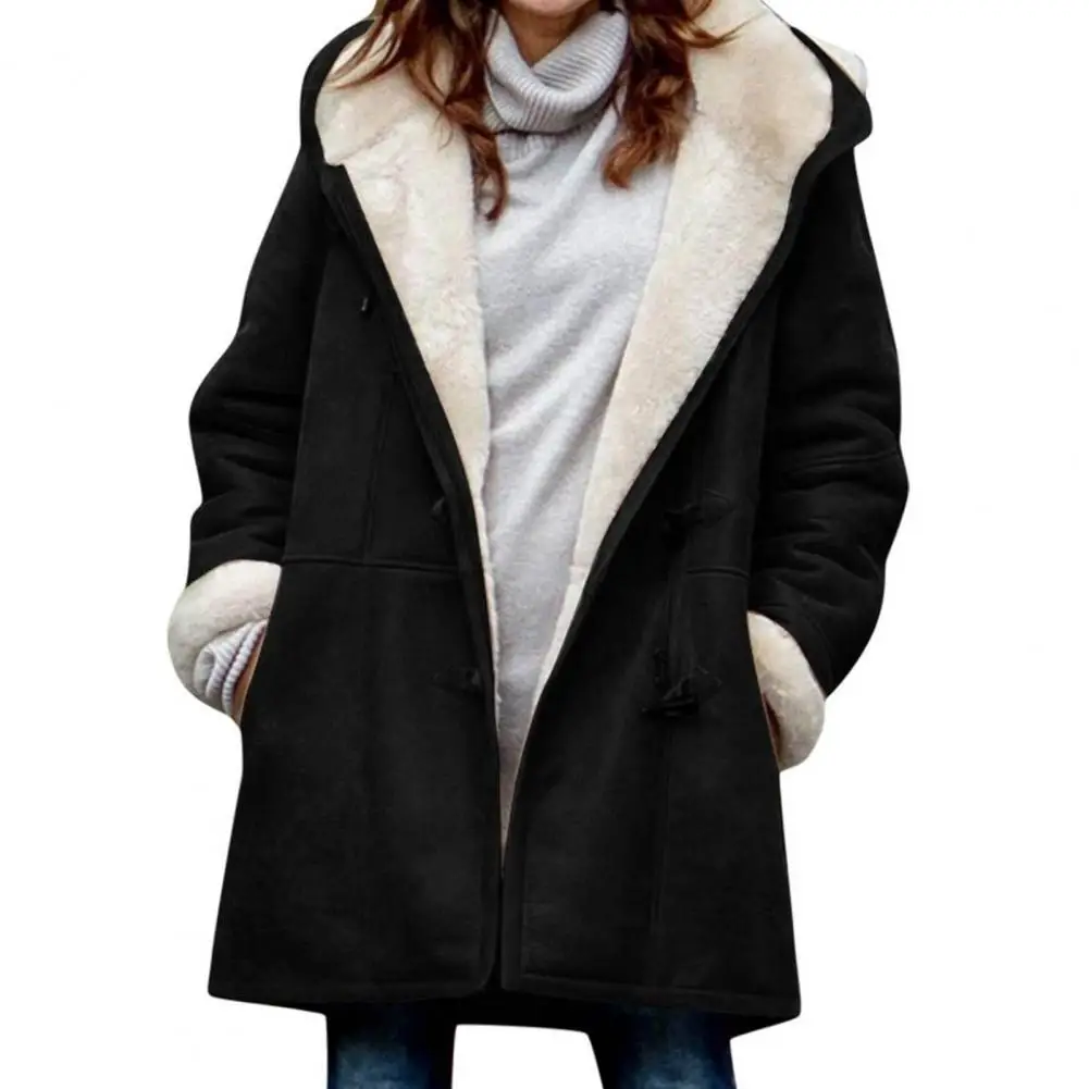 Trendy Women Coat Medium Length Washable Single Breasted Hood Jacket  Ladies Women Jacket for Daily Wear