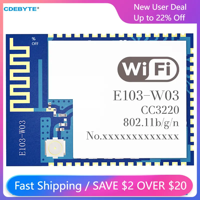 5Pcs Wifi Module CC3220R 2.4GHz 18dBm SMD E103-W03  AT Command MQTT Modbus TCP UDP Websocket Connect TSL/SSL 4 Way STA