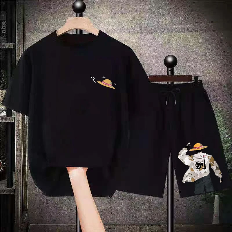 Summer Cotton T Shirt and Shorts Sets Japan Style Men 2 Pieces Set Women Anime Print Tracksuit Oversized High Quality T-Shirts