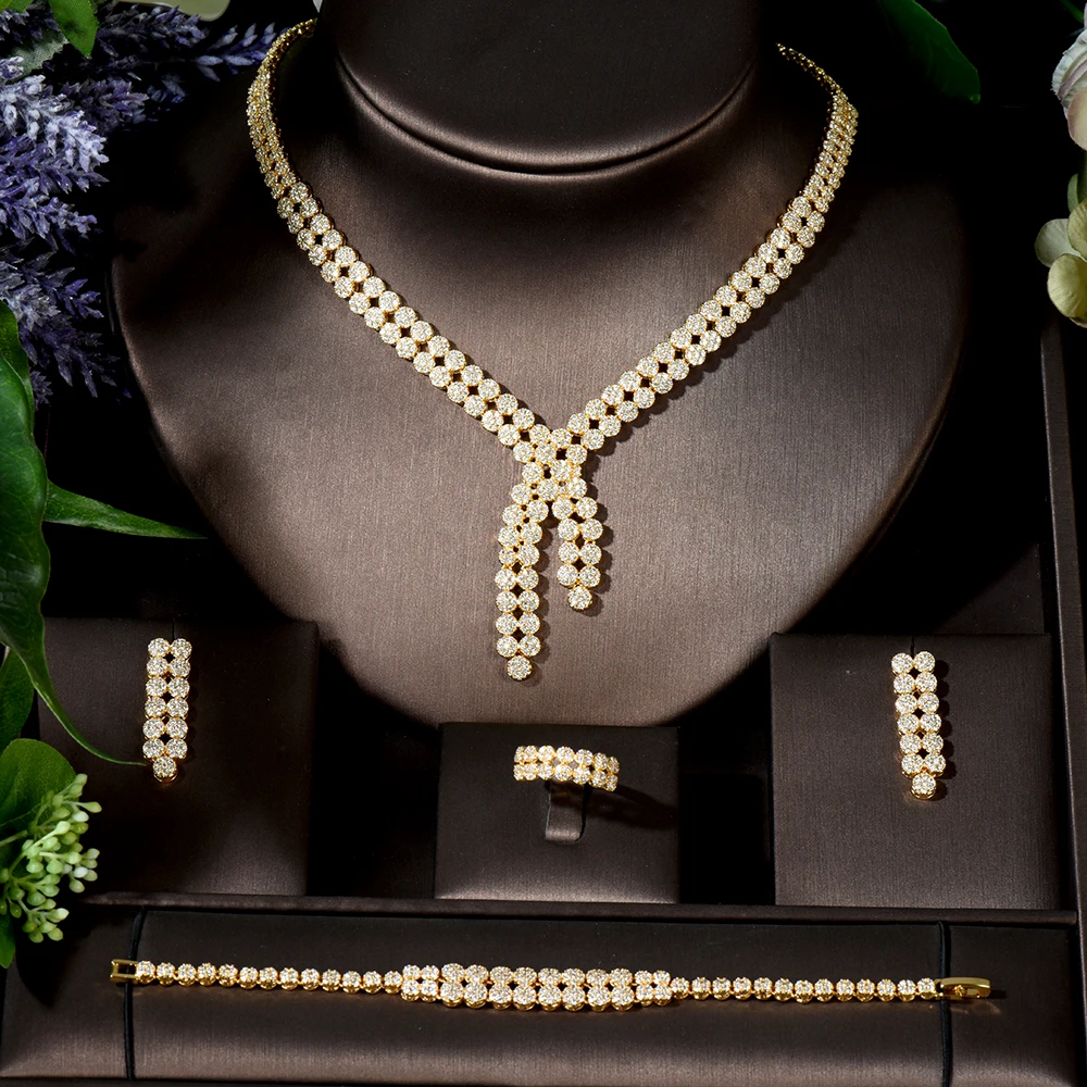 Fashion Round Shape Long Tassel Necklace Earring Sets Cubic Zirconia Indian Wedding Jewellery Set Bridal Jewelry bijoux N-227