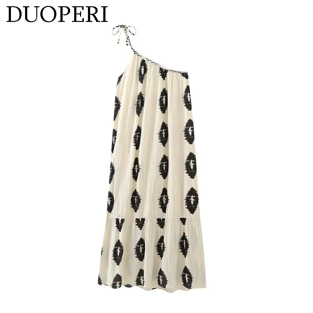 Платье DUOPERI женское ассиметричное на одно плечо Модный шикарный Повседневный