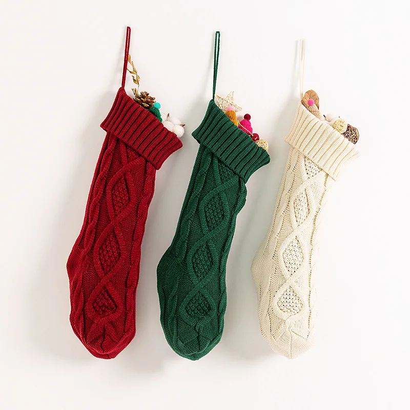

Christmas Socks Knitting Decorations 2023 Large Knit Sock Santa Candy Gift Bag New Year Christmas Home Decoration