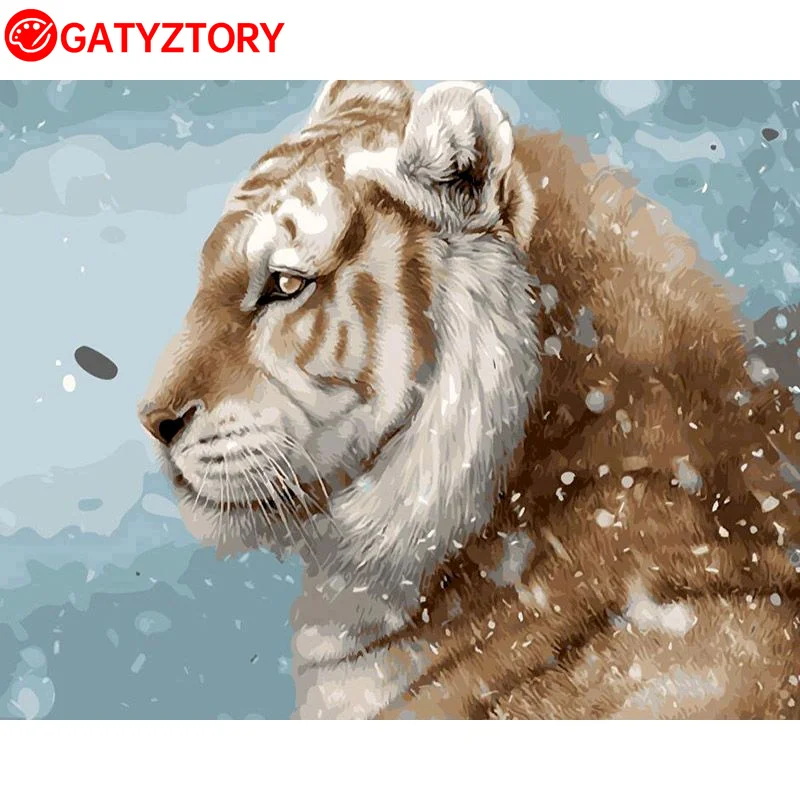 

GATYZTORY 60x75cm Acrylic Paint By Numbers With Frame Handwork Coloring Picture On Canvas Tiger Animals Home Decor DIY Gift