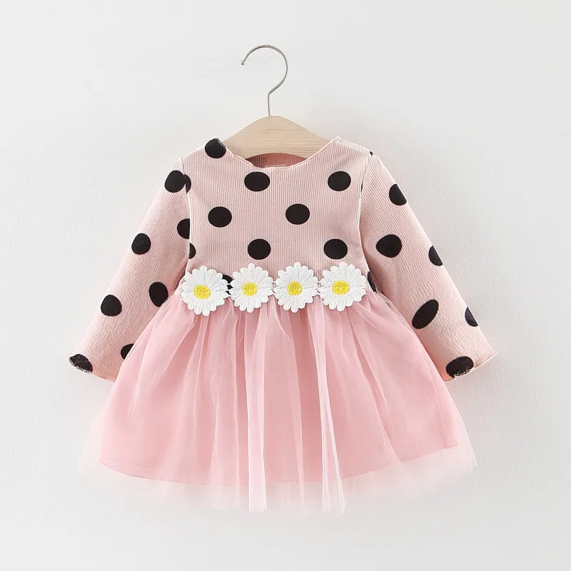 

Spring Autumn Infant Baby Girls Dress Cotton Long Sleeve Toddler Dress Polka Dot Daisy Flower Baby Fall Clothes