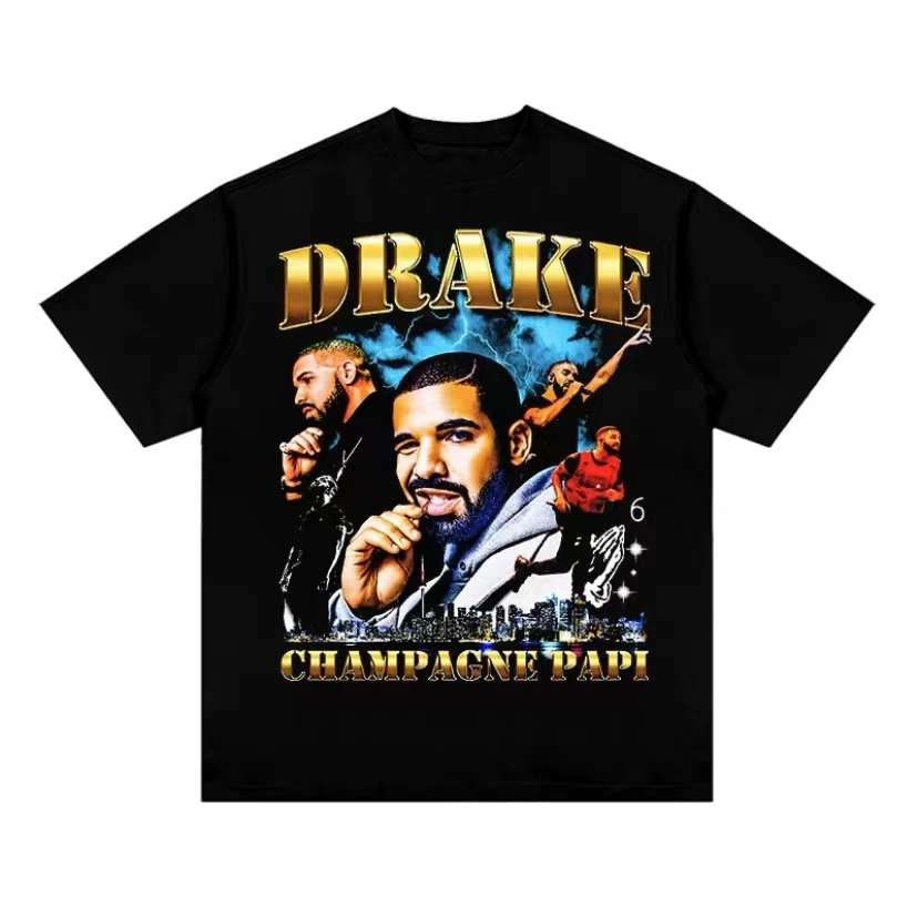 

Rapper Deake Champagne Papi Oversized Harajuku Print Tshirt Short Sleeve Hip Hop Vintage T Shirt Men Women Casual Cotton T-shirt