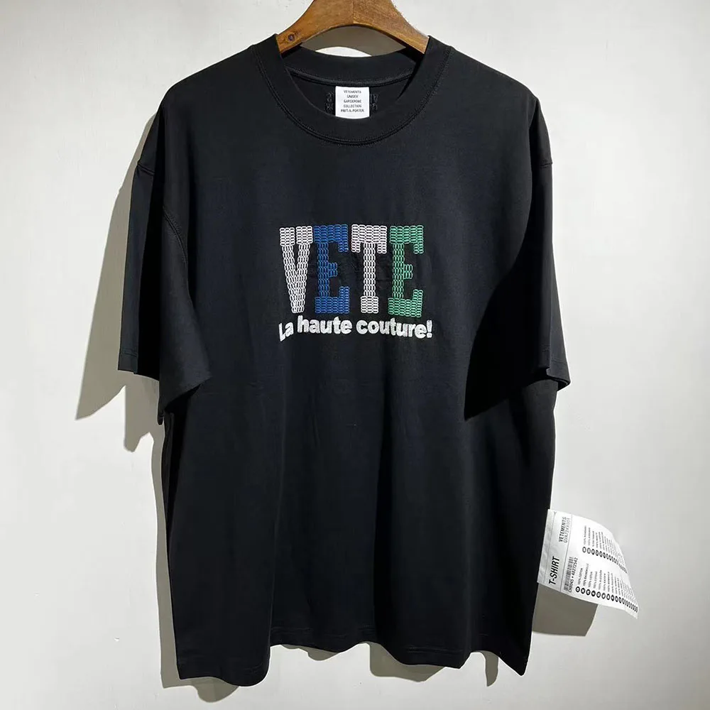 

2023ss Vets Letter Logo Embroidery Print Oversized T-shirt Casual Versatile Cotton Top Tees Y2k Streetwear Clothes Clothing