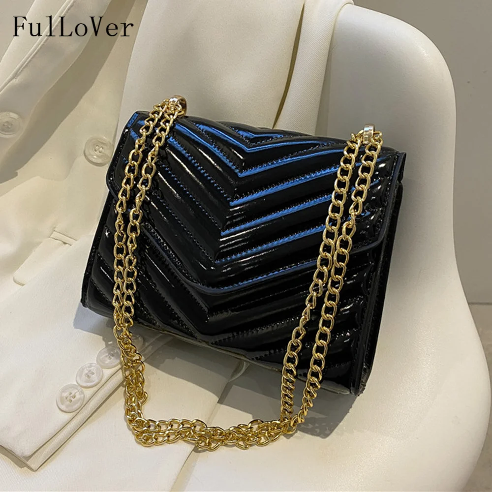 

2022 New Women Fashion Shoulder Bags Solid Color Square Crossbody Bags Chain Glossy Handbags Stripe Solid Color Brand Bags