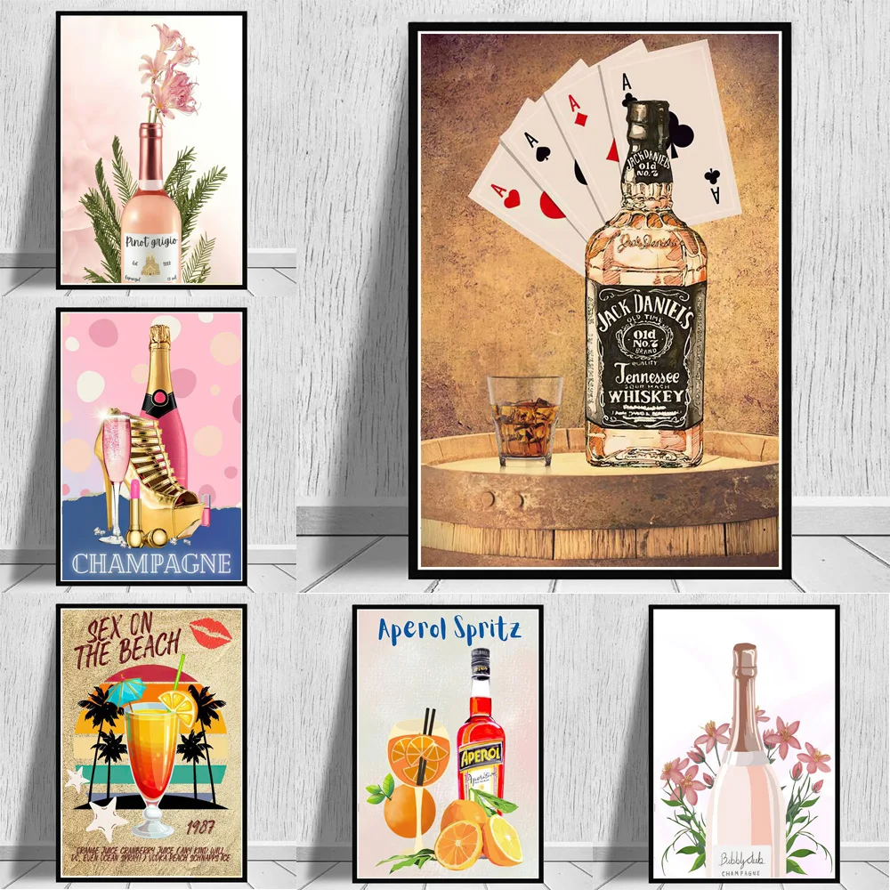 

Modern Pub Wall Decor Posters And Prints Whisky Champagne Flower Fashion Art Canvas Painting For Wine Bar Saloon Mural Pictures