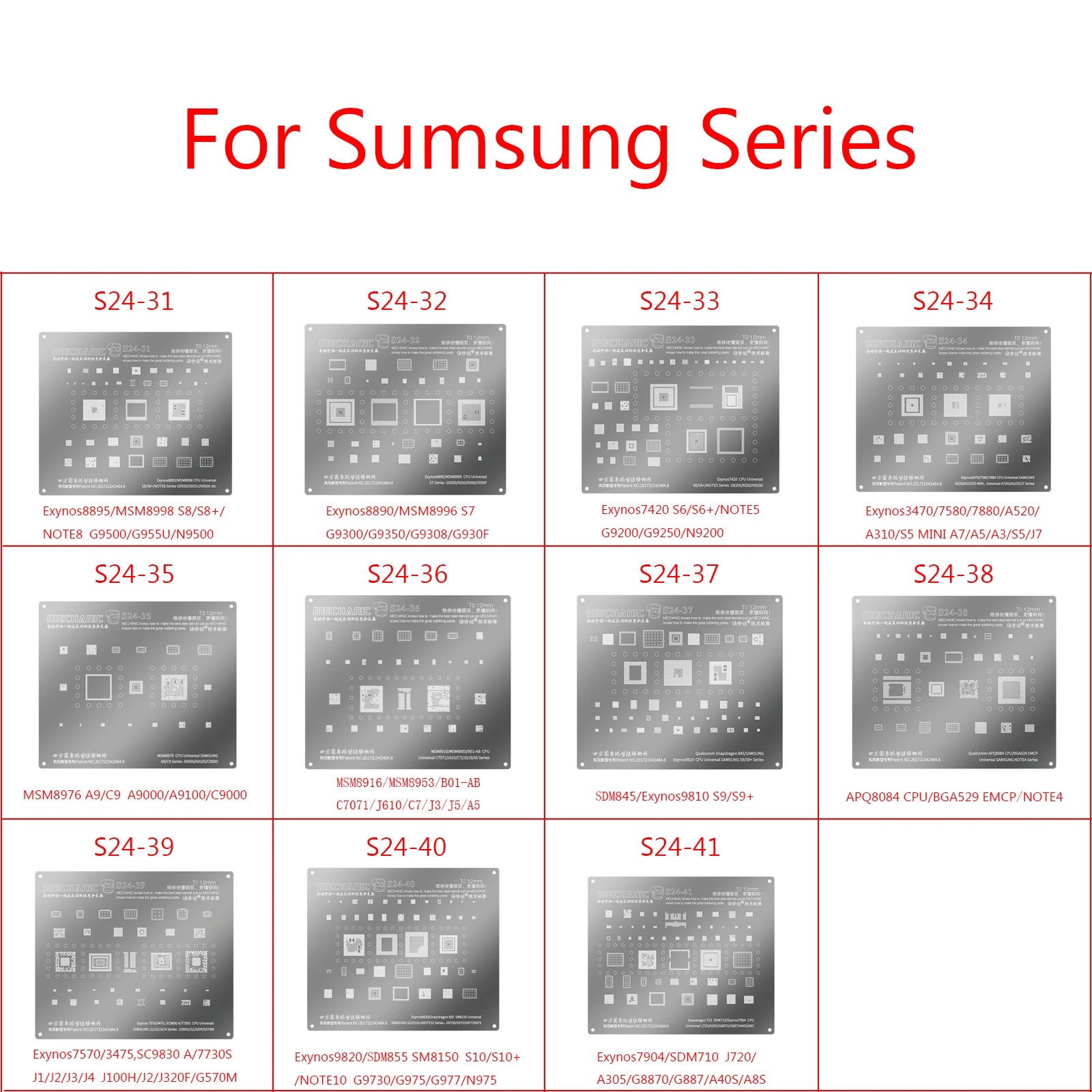 

Mechanic BGA Reballing Stencil for Samsung S6 S7 S8 S9 S10 Note 10 8 5 A40S/A9/C9/C7/J4/J5/A5/J1/J2/J3 CPU Audio Power IC Chip