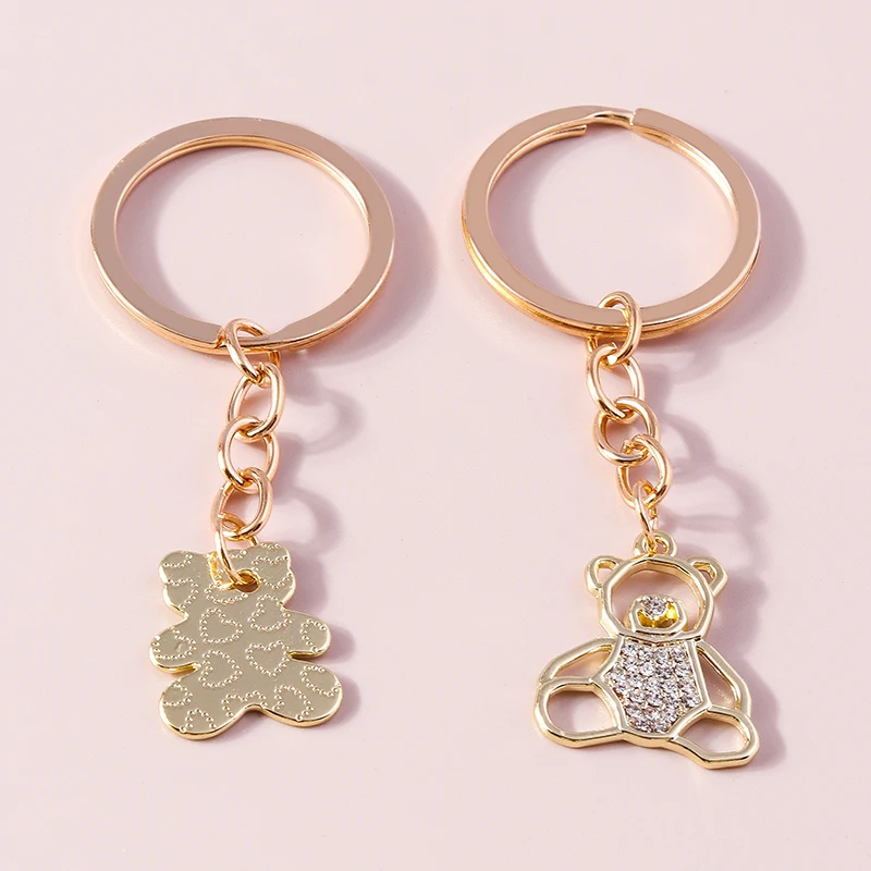 

2 Pcs Cute Bear Keychain Crystal Key Rings Animal Key Chains Souvenir Gift for Women DIY Earrings Necklace Jewelry Accessories