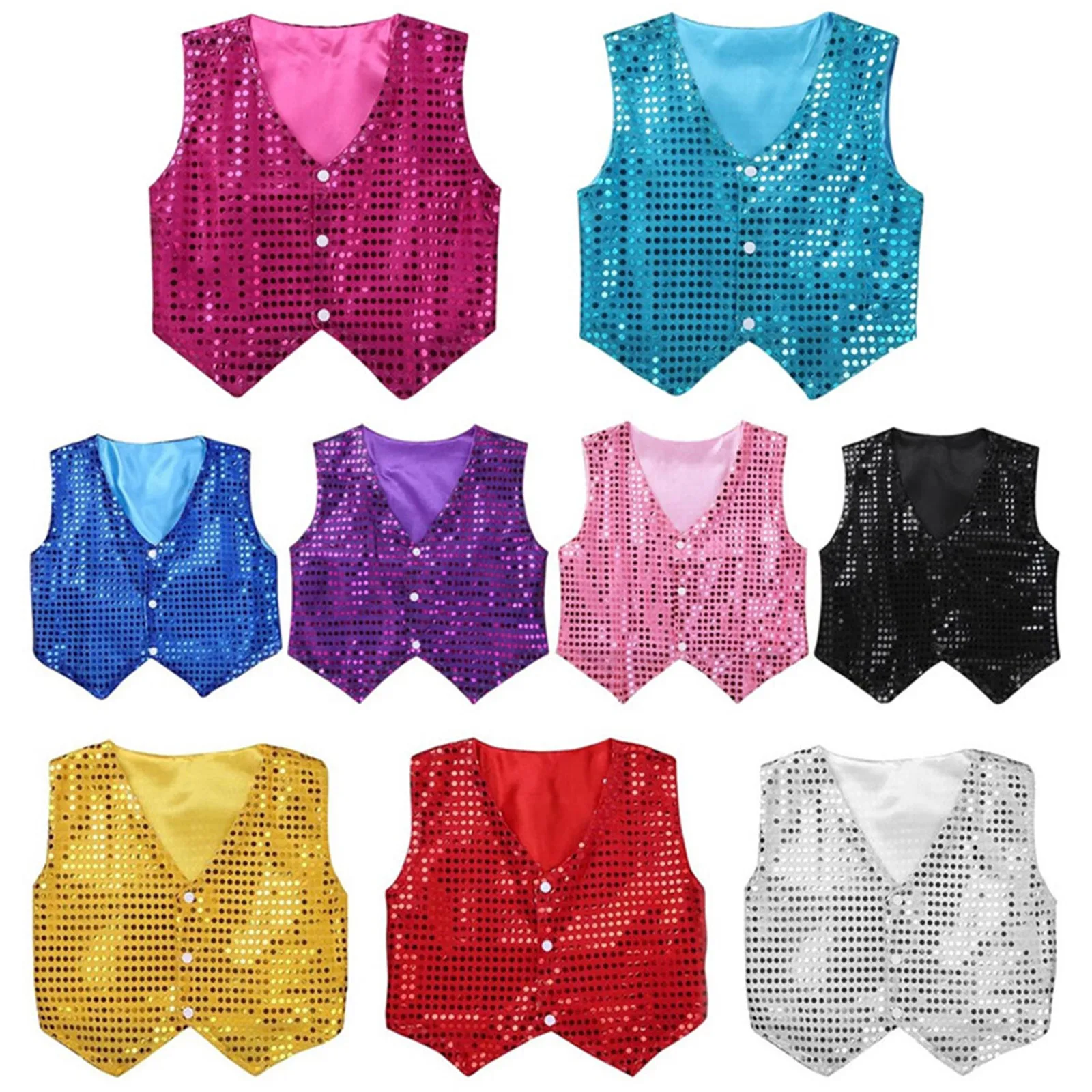 

Boy's Sequins Waistcoats Vests For Hip-hop Jazz Dance Party Dressy Costume Fashion Kids Boy Sequined Vests Children's Suits Vest