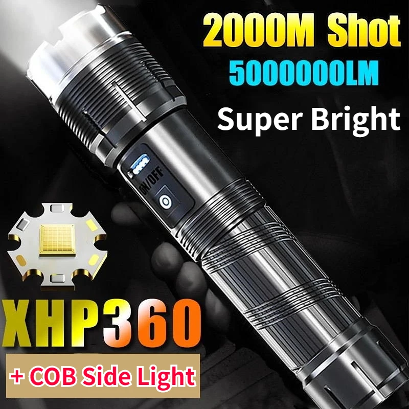 

Powerful 5000000LM XHP360 LED Flashlight Long Shot USB Rechargeable Tactical Lamp Power Bank Portable Outdoor Camping Torch