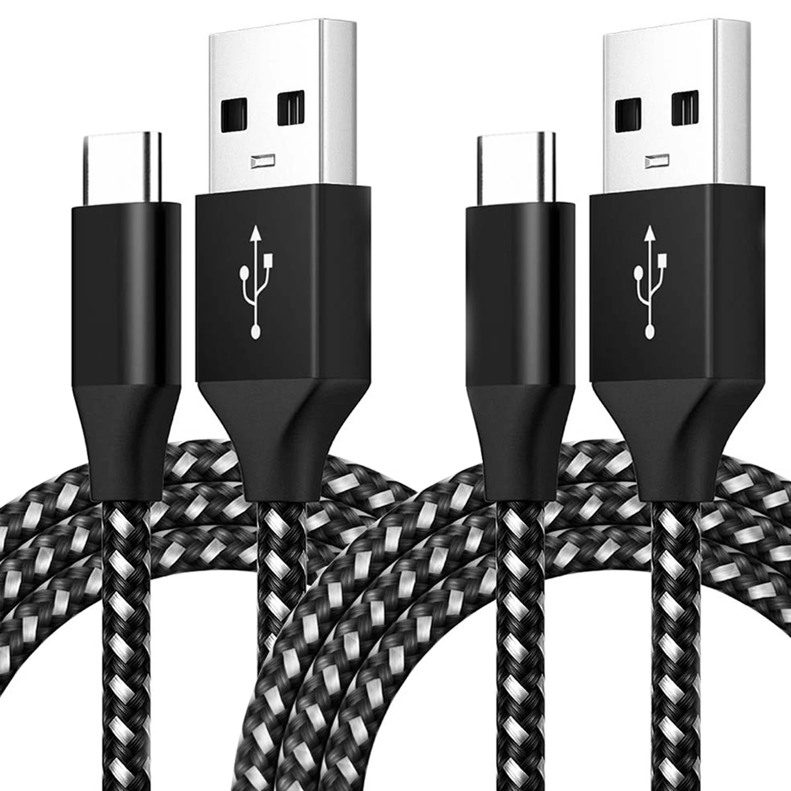 

2pcs Extension 3ft Nylon Braided Micro USB Phone 480Mbps Transfer Sync Durable Fast Charging 5V2A Data Cable Portable High Speed