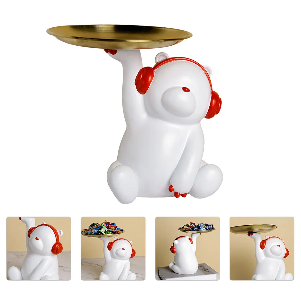 

1pc Decorative Display Tray Resin Bear Craft Sundries Tray Ornament (White)