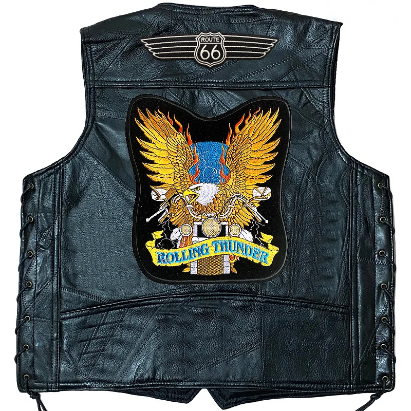 

Men Motorcycle Leather Vest Embroidery Sleeveless Jacket Sheepskin Waistcoat Street Fashion Biker Vests Punk Veste for Man