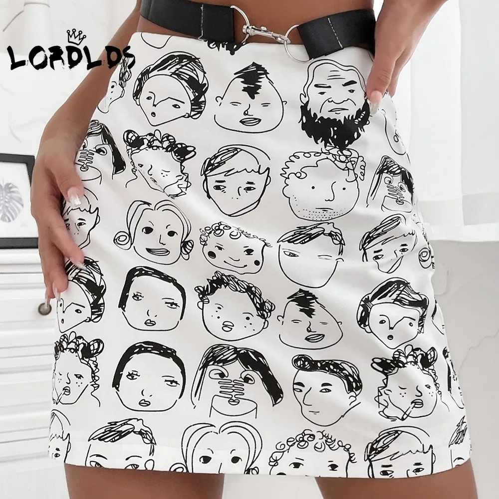 

LORDLDS Women White Mini Skirts High Waist Summer Fashion Hippie Print Skirts Y2k Female High Fashion Going Out Streetwear