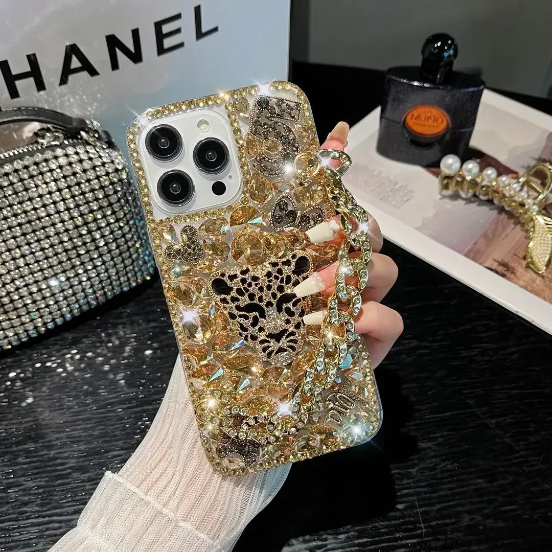 Роскошный блестящий бриллиантовый чехол для телефона с головой леопарда и