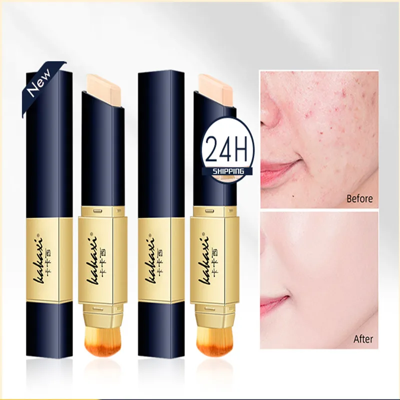 

1PC Concealer Stick Double-head Color-changing Foundation Cream With Brush Face Brightening Moisturizing Primer Repairing Makeup